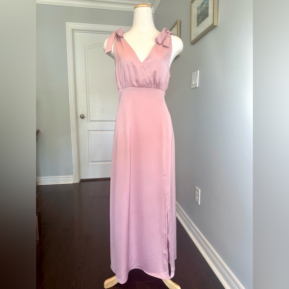 YAS Athena Satin Ankle Length Cocktail or Party Dress in Dusky Pink